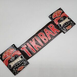 Handcrafted Wooden Tiki Bar Sign Tribal Mask Design Kitsch Luau 20" Wide Man Cav